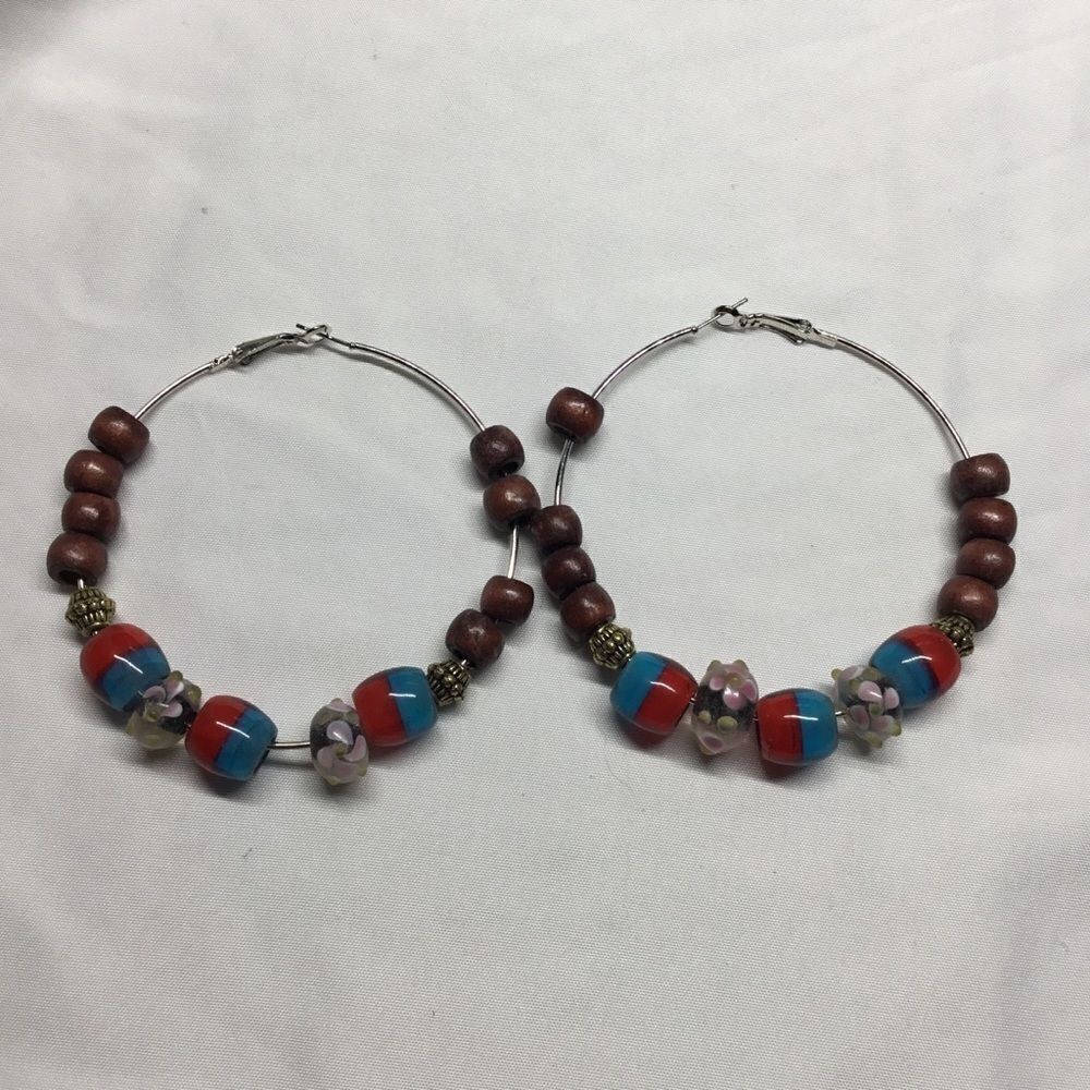 Wooden & Acrylic Beaded Hoops (H15)